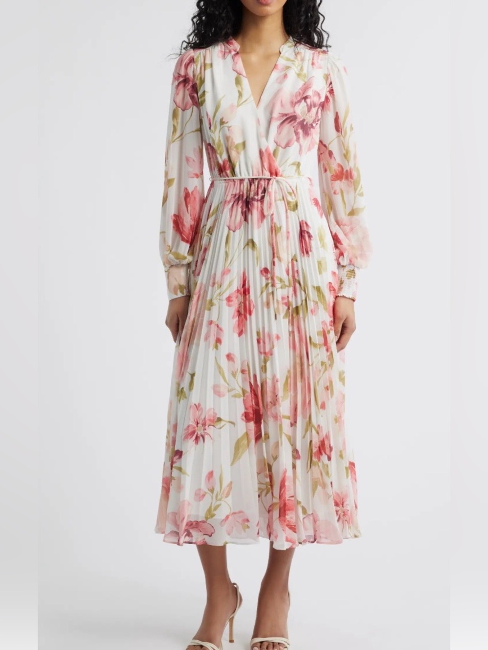 Ever New Melbourne Floral Pleated Midi Dress in Blush Pink Size 2
